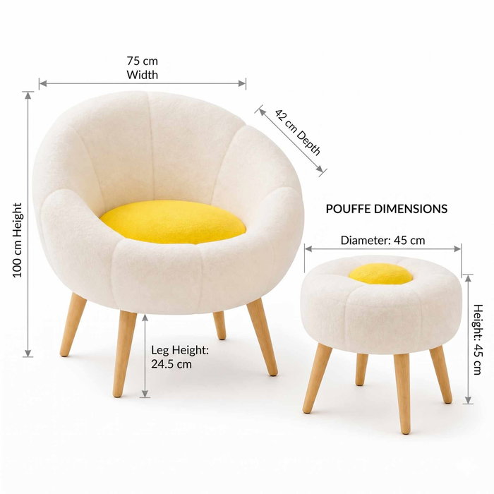 Atelier Del Sofa Conjunto de Sillón y Mesa Lateral Blanco y Amarillo